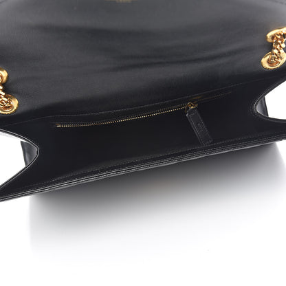 Saint Laurent Grain De Poudre Matelasse Chevron Large Monogram Satchel Black 5 of 14