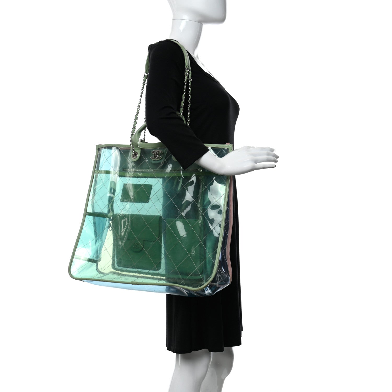 Chanel Lambskin PVC Quilted Large Coco Splash Shopping Bag Blue Green 2 of 13