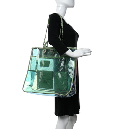 Chanel Lambskin PVC Quilted Large Coco Splash Shopping Bag Blue Green 2 of 13