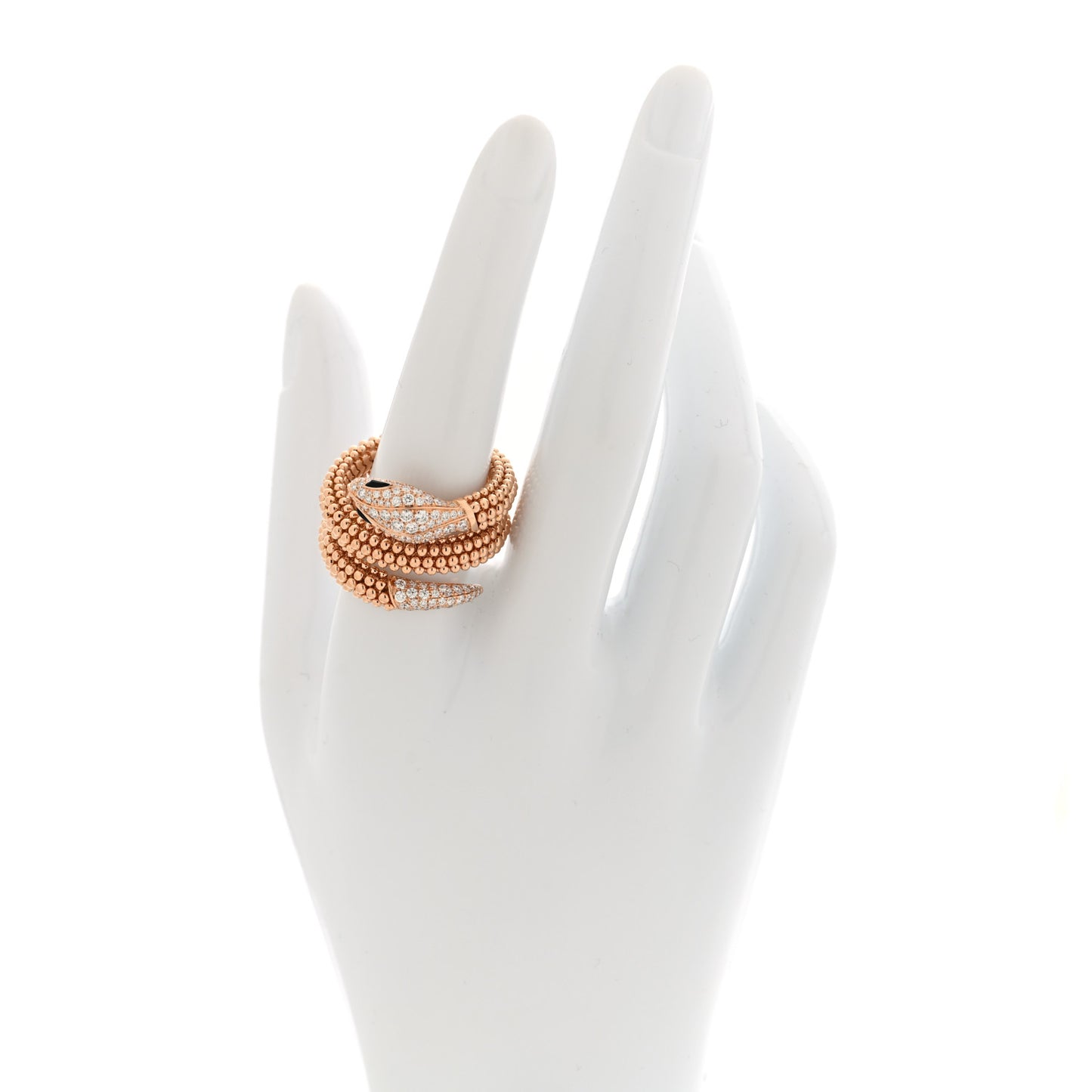 18K Rose Gold Diamond Black Onyx Two Coil Pave Ring XL