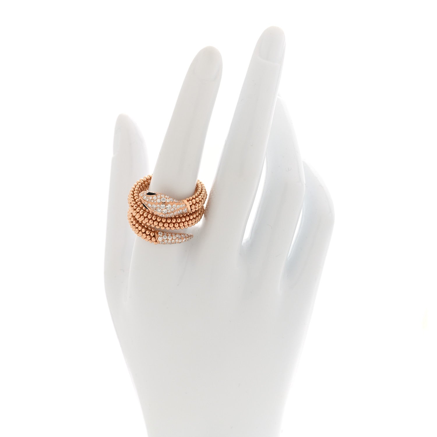 Bulgari 18K Rose Gold Diamond Black Onyx Two Coil Pave Ring XL 2 of 4