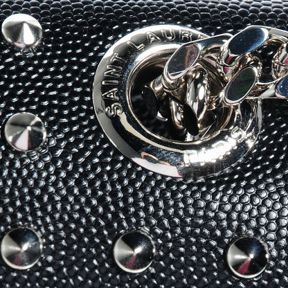 Saint Laurent Grain de Poudre Matelasse Studded Large Monogram Satchel Black 5 of 9