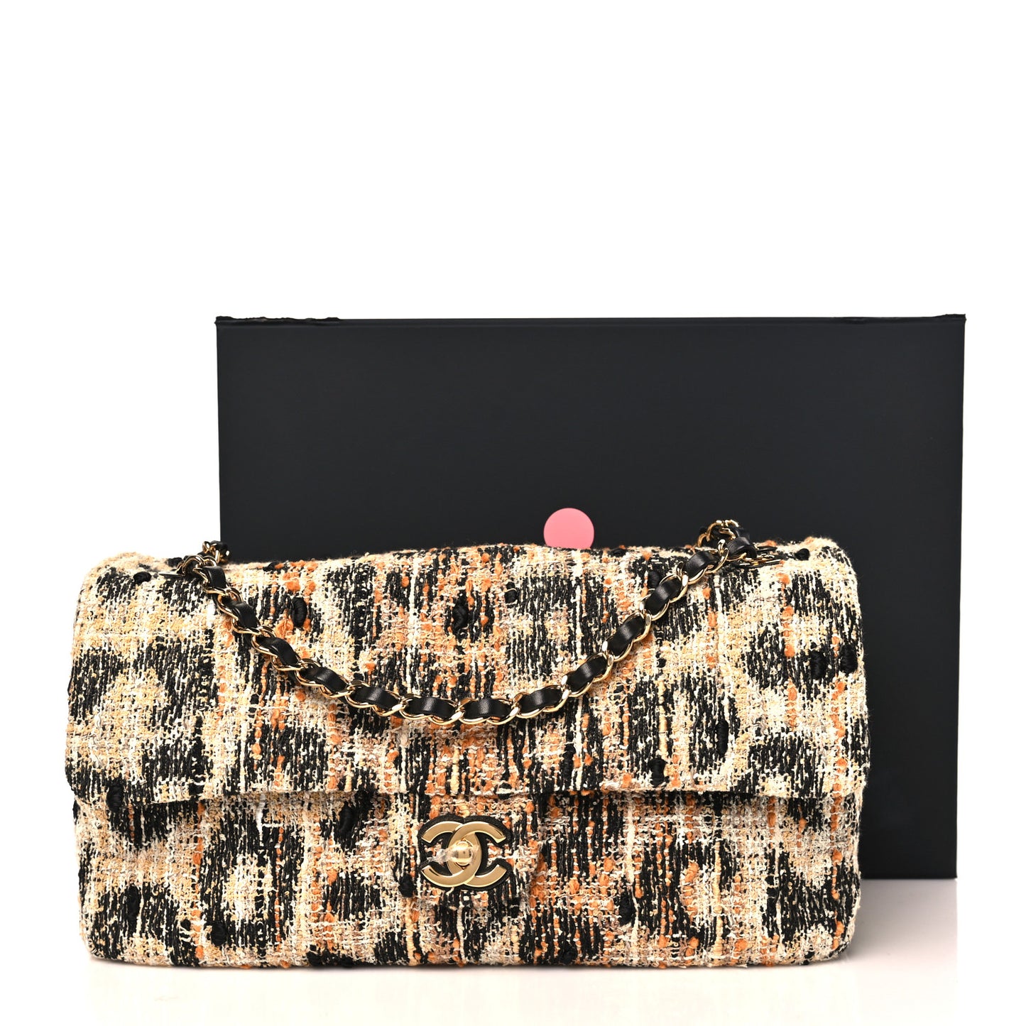 Tweed Mixed Fibers Leopard Print Small Souplissimo Maxi Flap Brown Black White