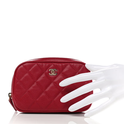 Chanel Caviar Quilted Small Curvy Pouch Cosmetic Case Dark Pink 2 of 7