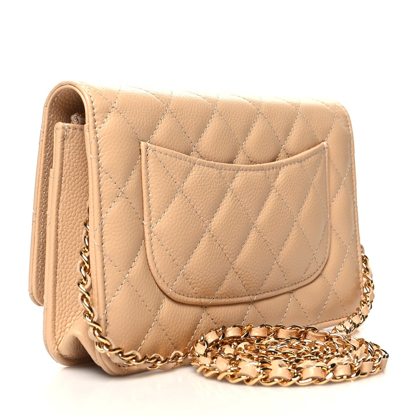 Caviar Quilted Wallet On Chain WOC Beige