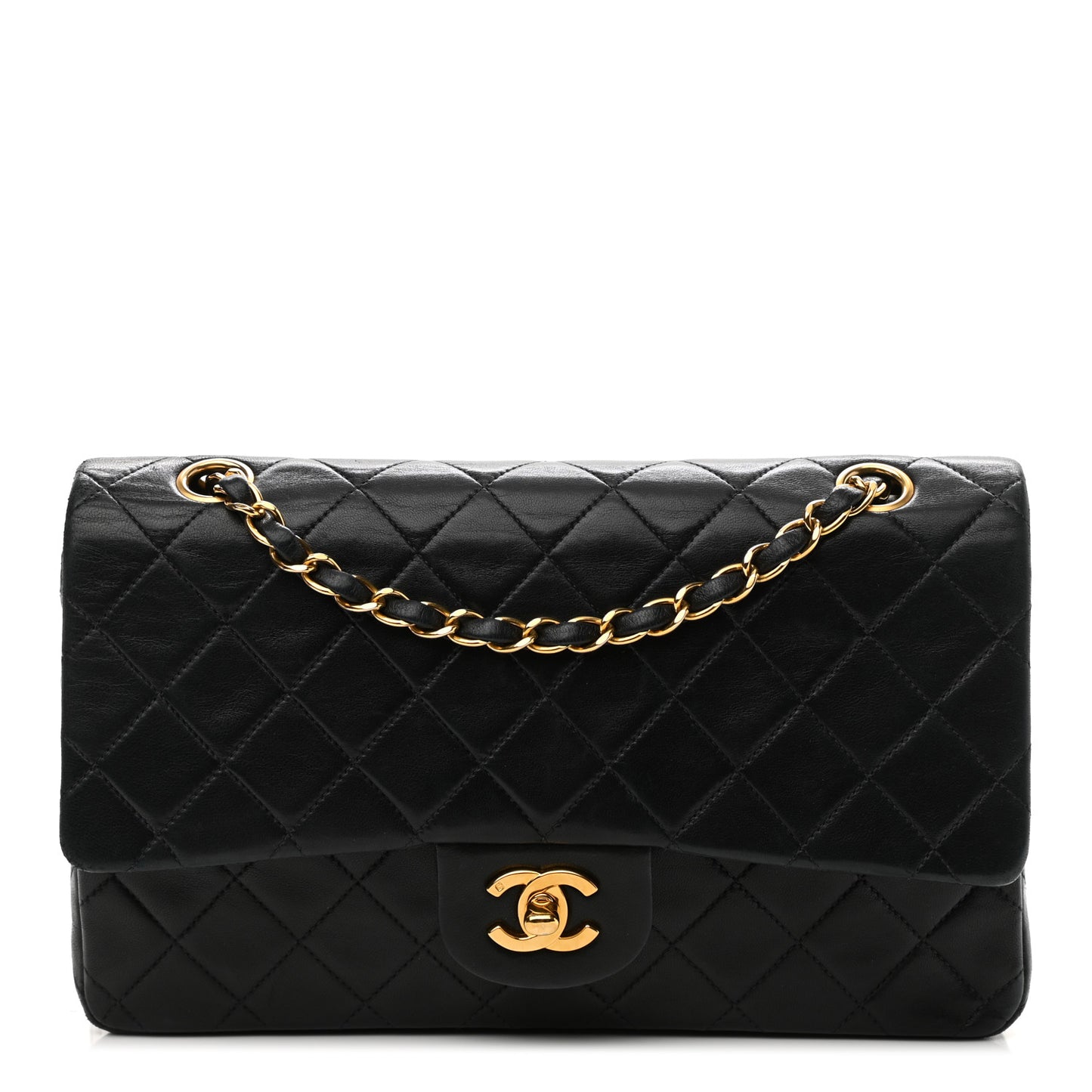 Lambskin Quilted Medium Double Flap Black
