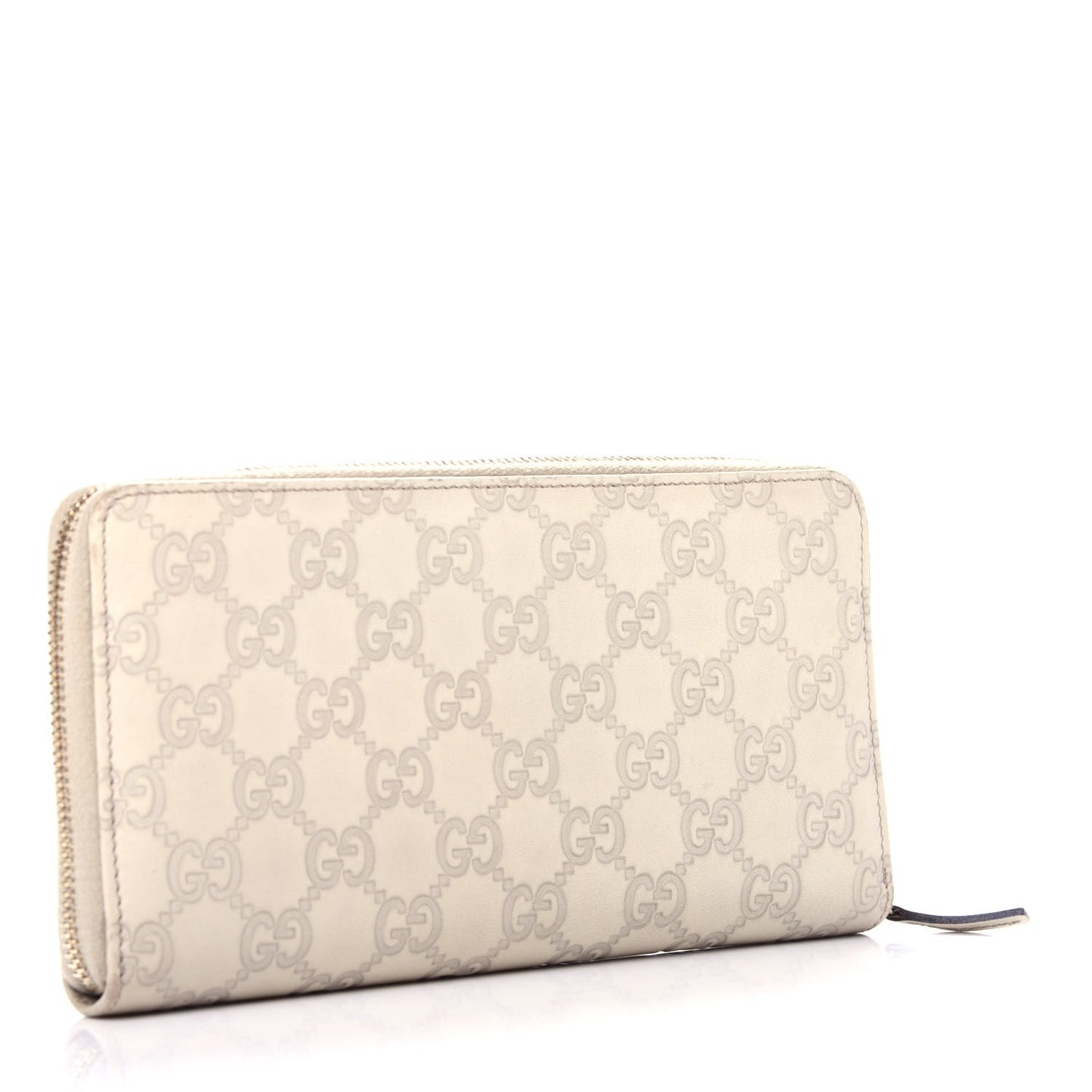 Guccissima Metal Bar Zip Around Organizer Wallet White
