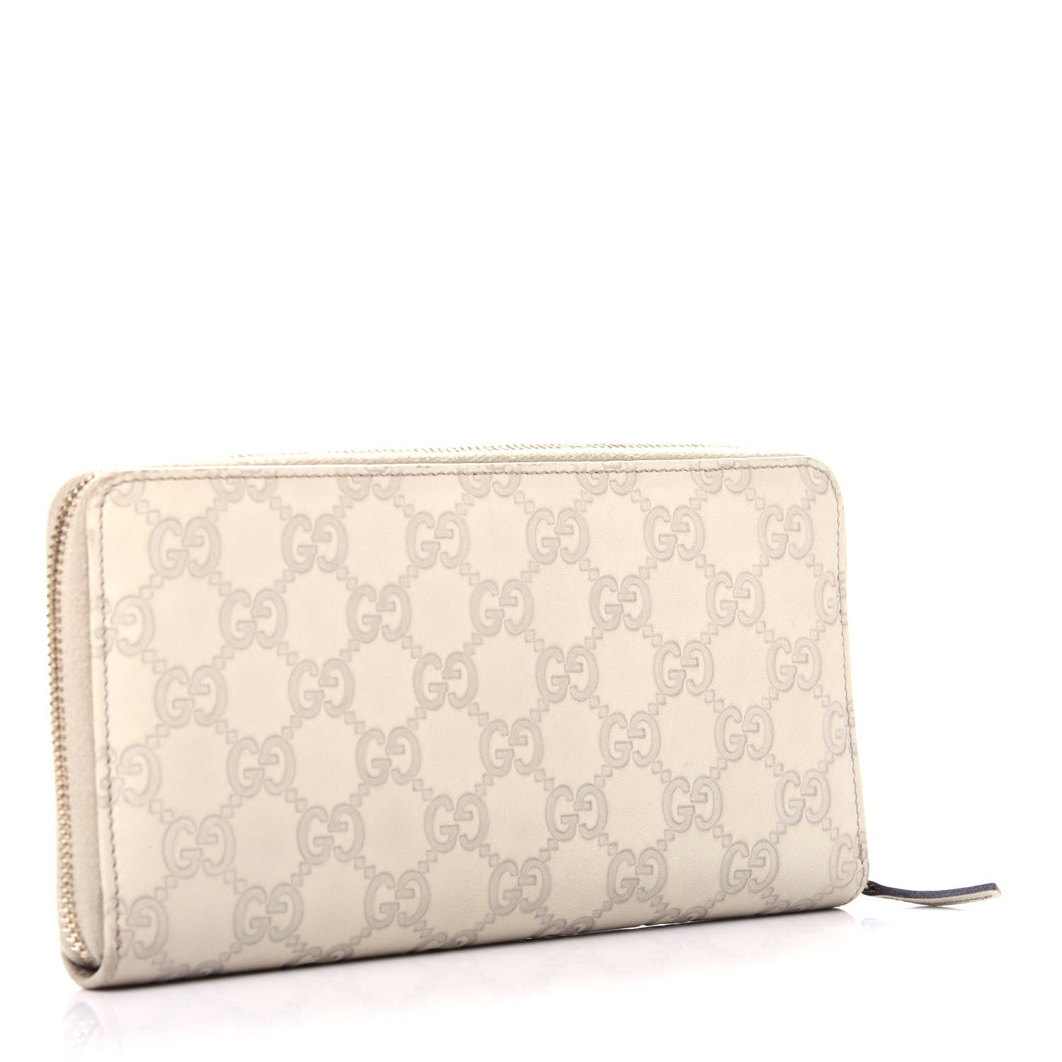 Gucci Guccissima Metal Bar Zip Around Organizer Wallet White 3 of 8