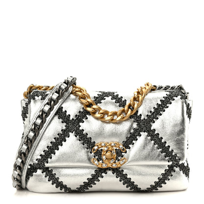 Chanel Metallic Calfskin Crochet Medium Chanel 19 Flap Silver 1 of 10