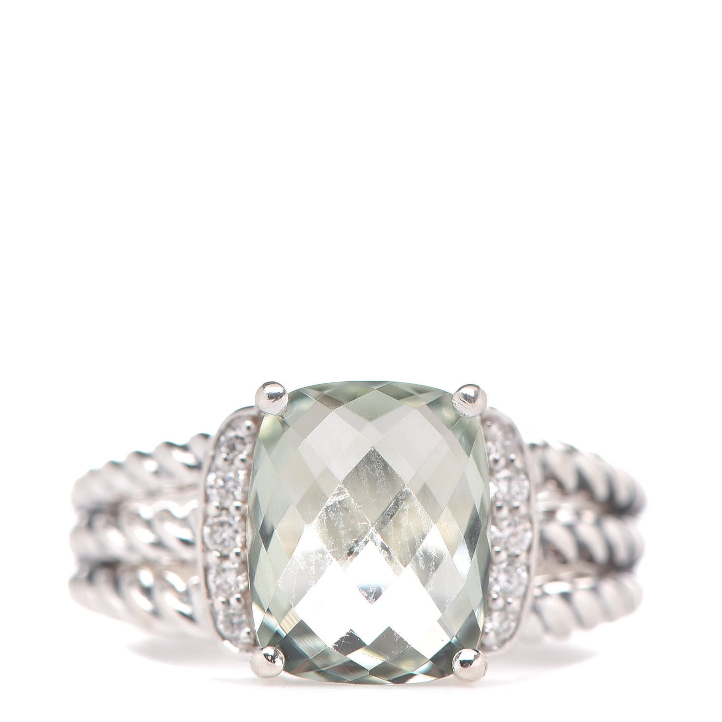 Sterling Silver Diamond Prasiolite 10mm Petite Wheaton Ring 50 5.5