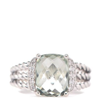 David Yurman Sterling Silver Diamond Prasiolite 10mm Petite Wheaton Ring 50 5.5 1 of 5