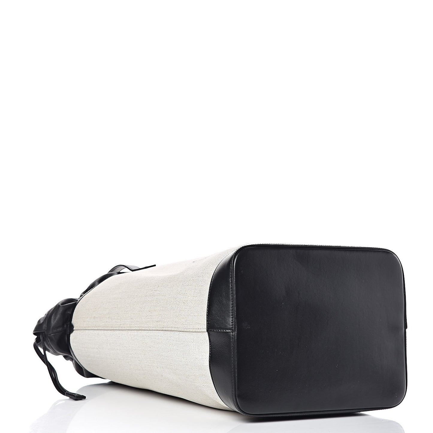 Canvas Calfskin Teddy Drawstring Shopping Tote White Black