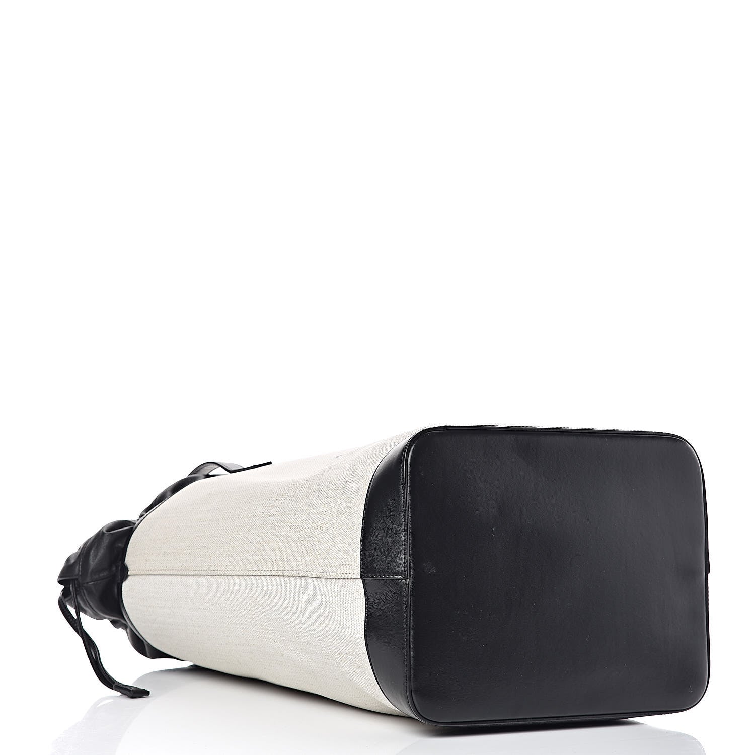 Saint Laurent Canvas Calfskin Teddy Drawstring Shopping Tote White Black 6 of 15