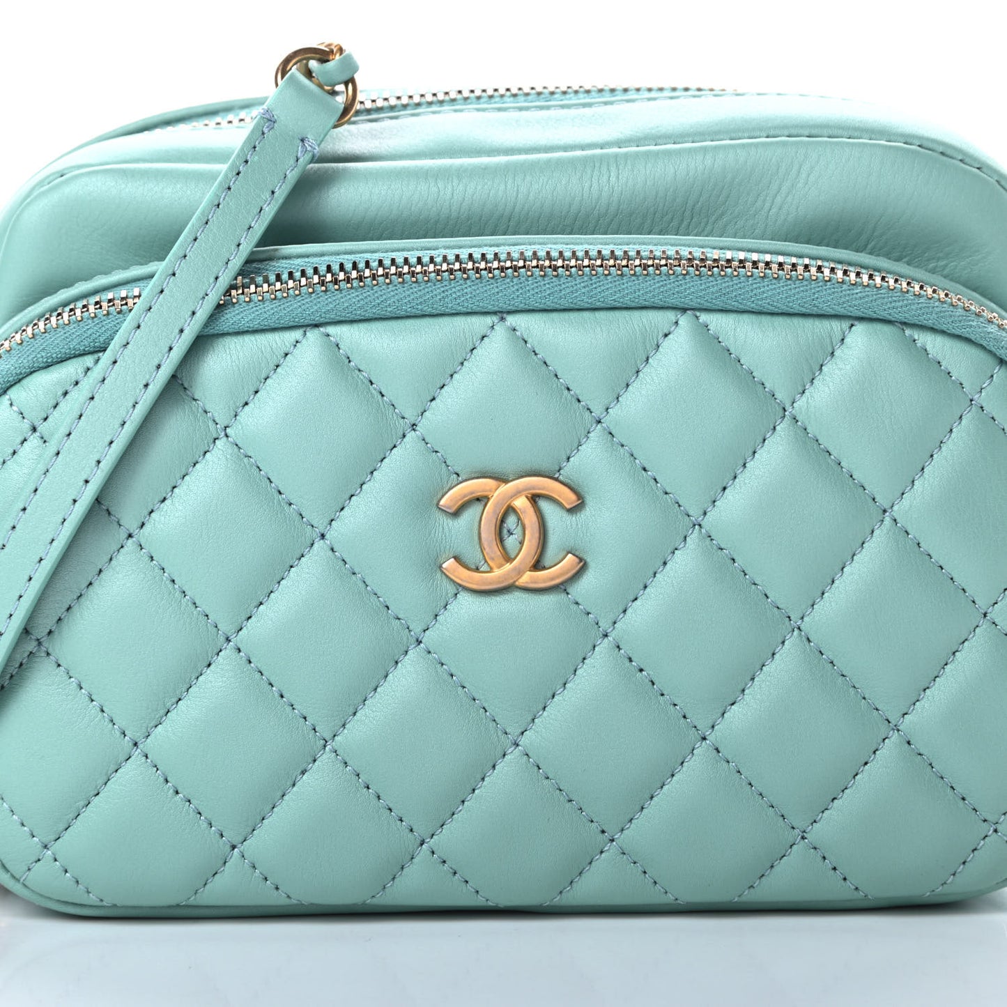 Calfskin Quilted Day Trips Camera Case Turquoise