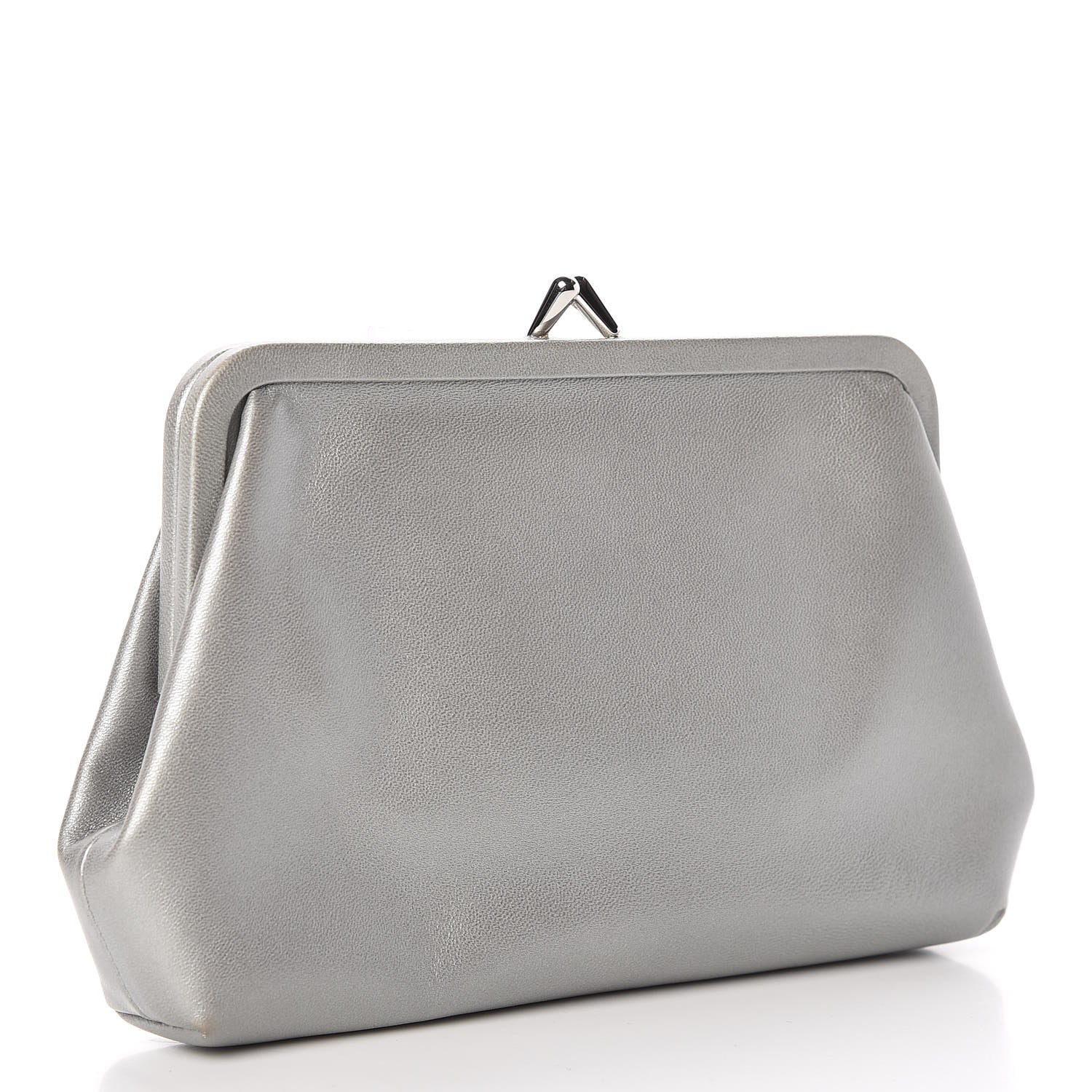 Chanel Lambskin CC Kiss Lock Evening Clutch Grey 3 of 10