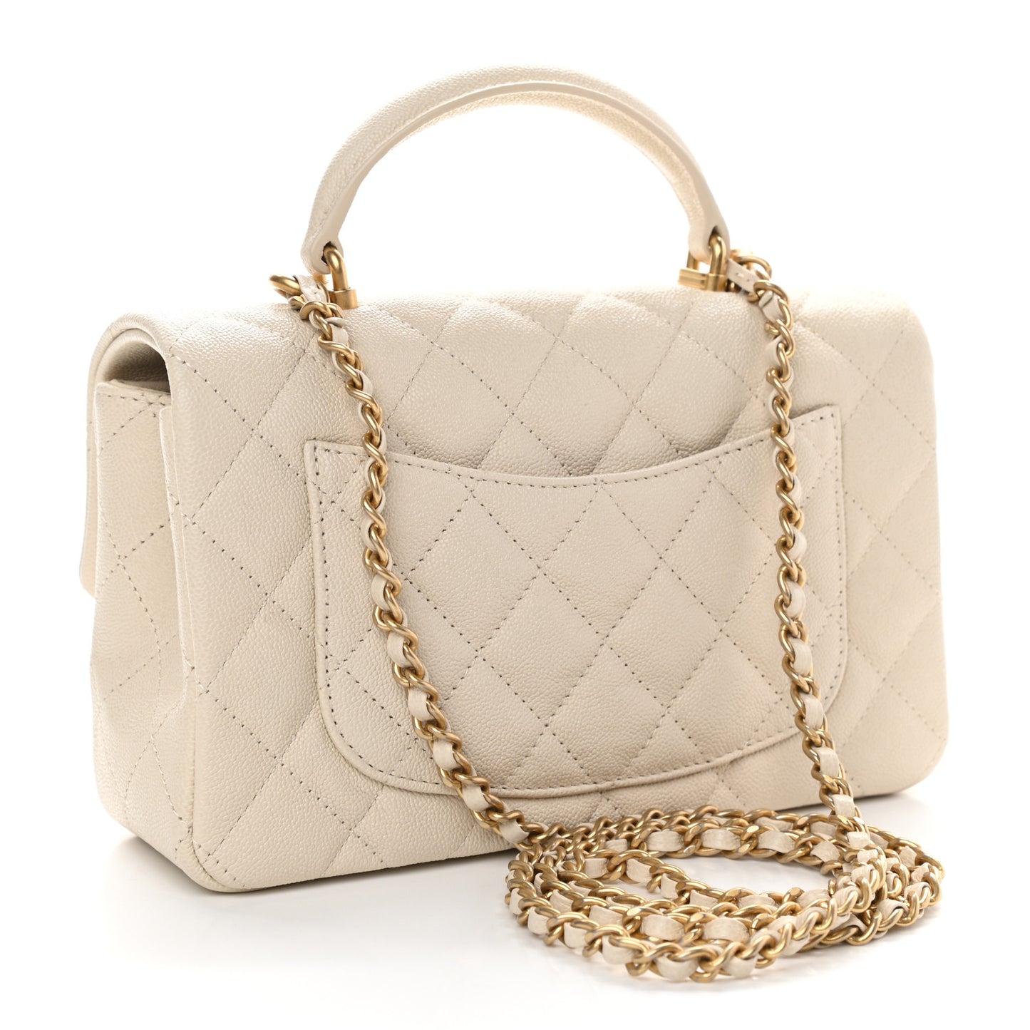 Caviar Quilted Mini Top Handle Rectangular Flap Beige
