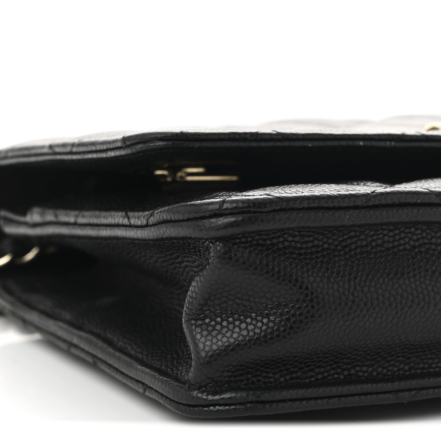 Caviar Quilted Textured CC Wallet On Chain WOC Black