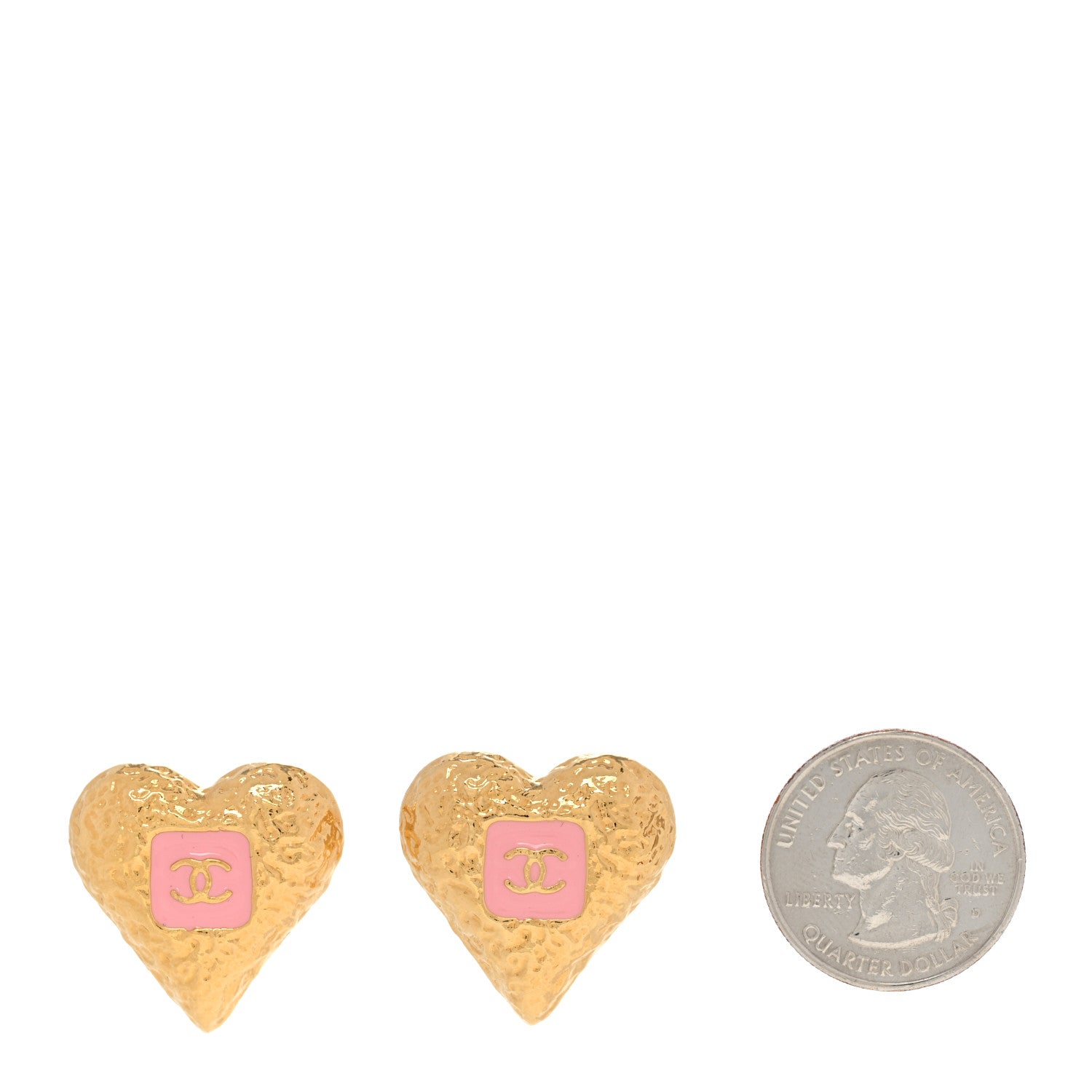 Chanel Metal Resin CC Heart Earrings Gold Pink 2 of 6
