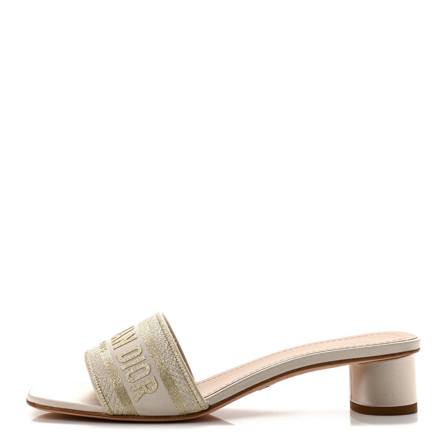 Christian Dior Metallic Satin Embroidered Dway 35mm Slide Sandals 40.5 Pale Gold 1 of 10