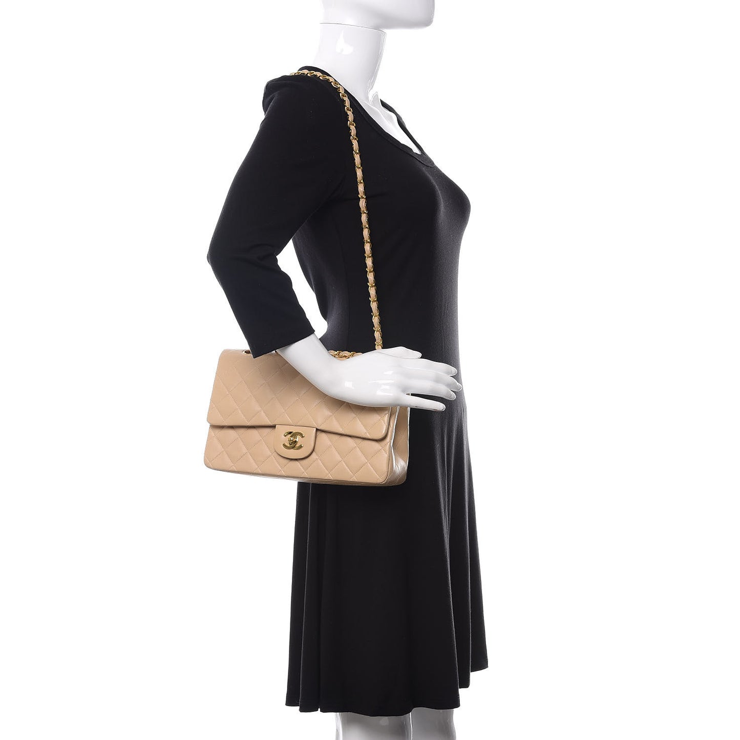 Lambskin Quilted Medium Double Flap Beige