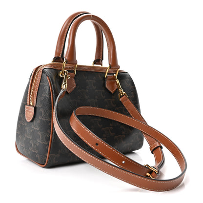 Celine Triomphe Canvas Calfskin Small Boston Bag Tan 3 of 11