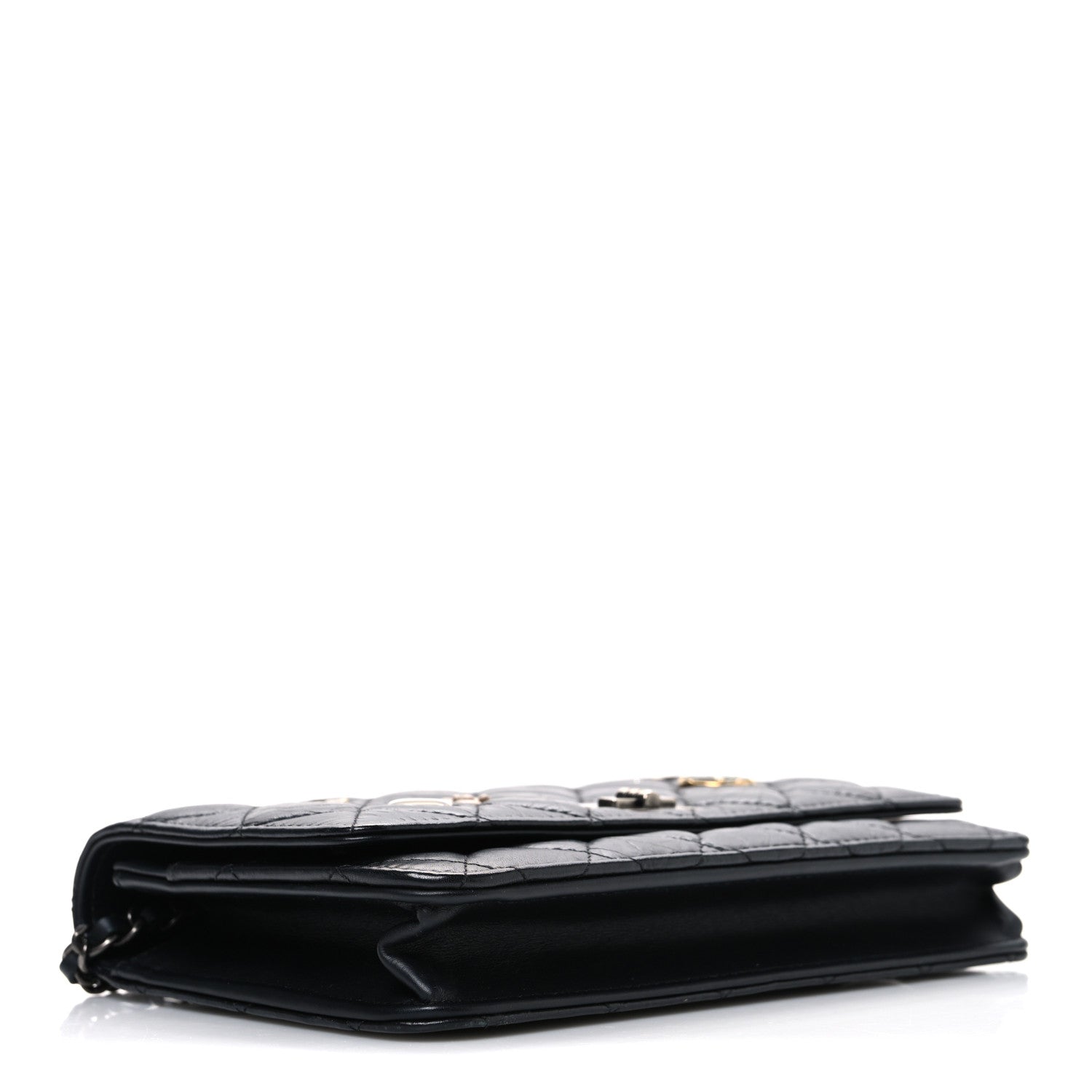Chanel Aged Calfskin Quilted Lucky Charms 2.55 Reissue Wallet On Chain WOC Black 4 of 11