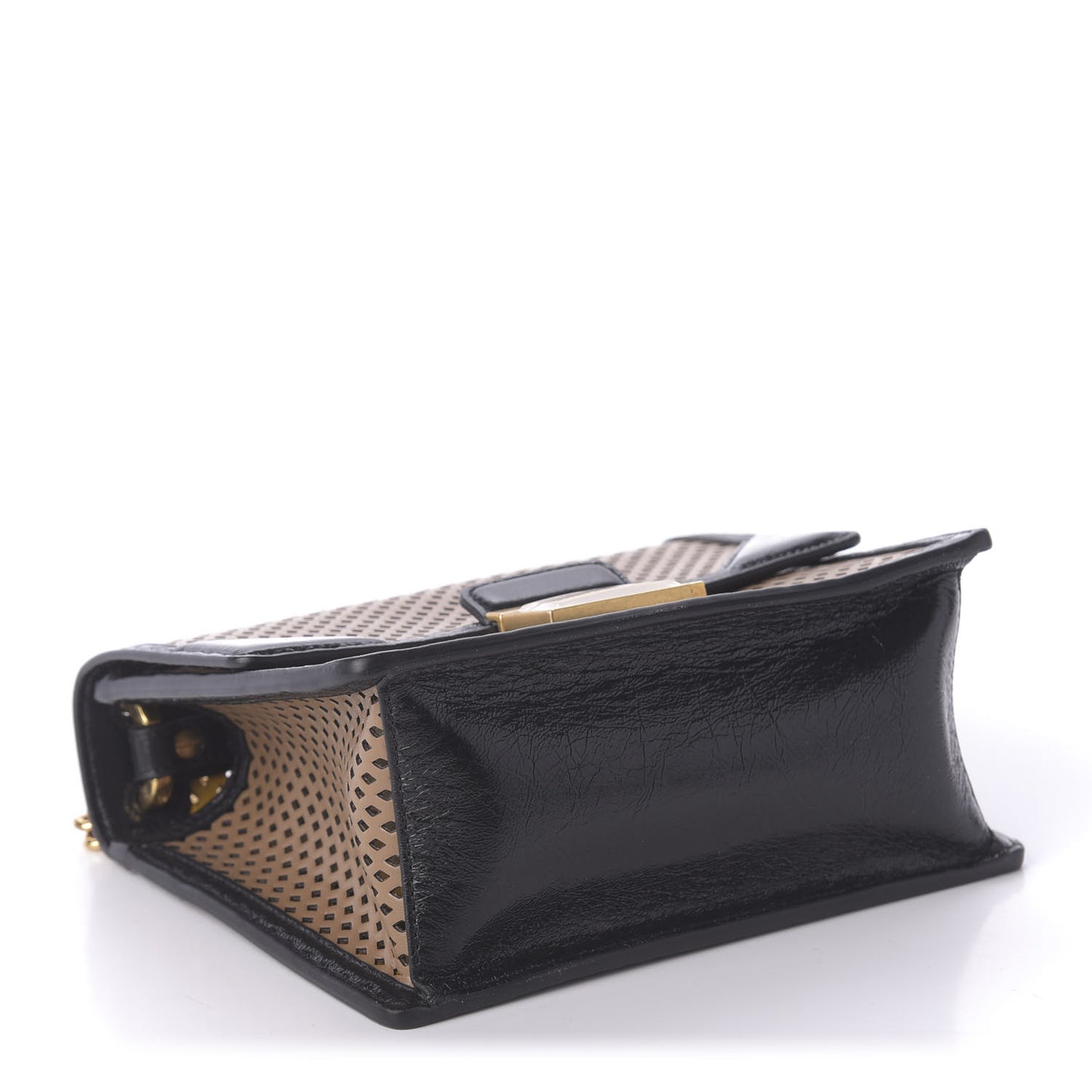 Vitello Liberty Glossy Lambskin Perforated Small Kan U Shoulder Bag Sand Mimosa Black
