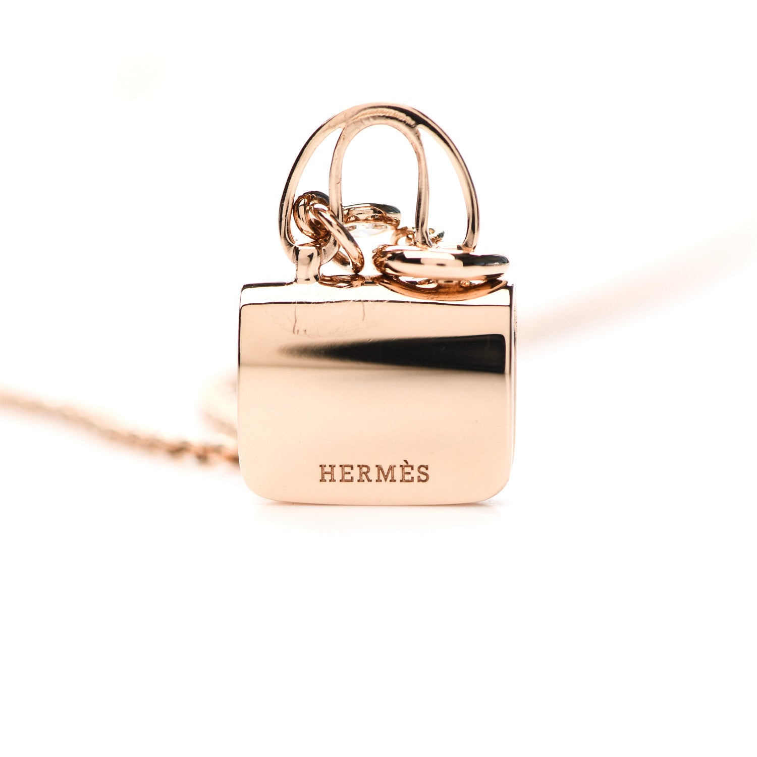 Hermes 18K Rose Gold Diamond Constance Amulettes Charm Pendant Necklace 5 of 6