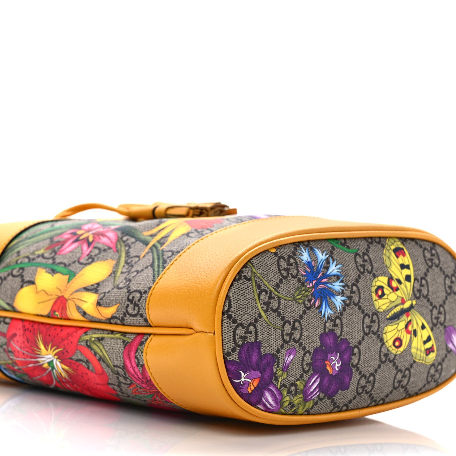 Gucci GG Supreme Monogram Flora Small Ophidia Bucket Bag Beige Multicolor Crop 8 of 10