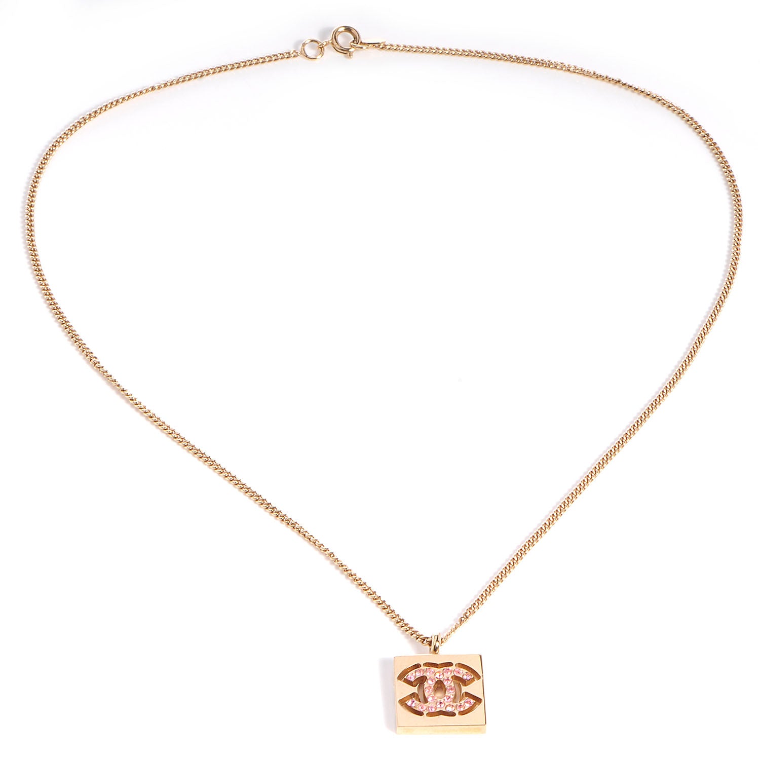 Chanel Pink Crystal CC Cutout Necklace Gold 2 of 5