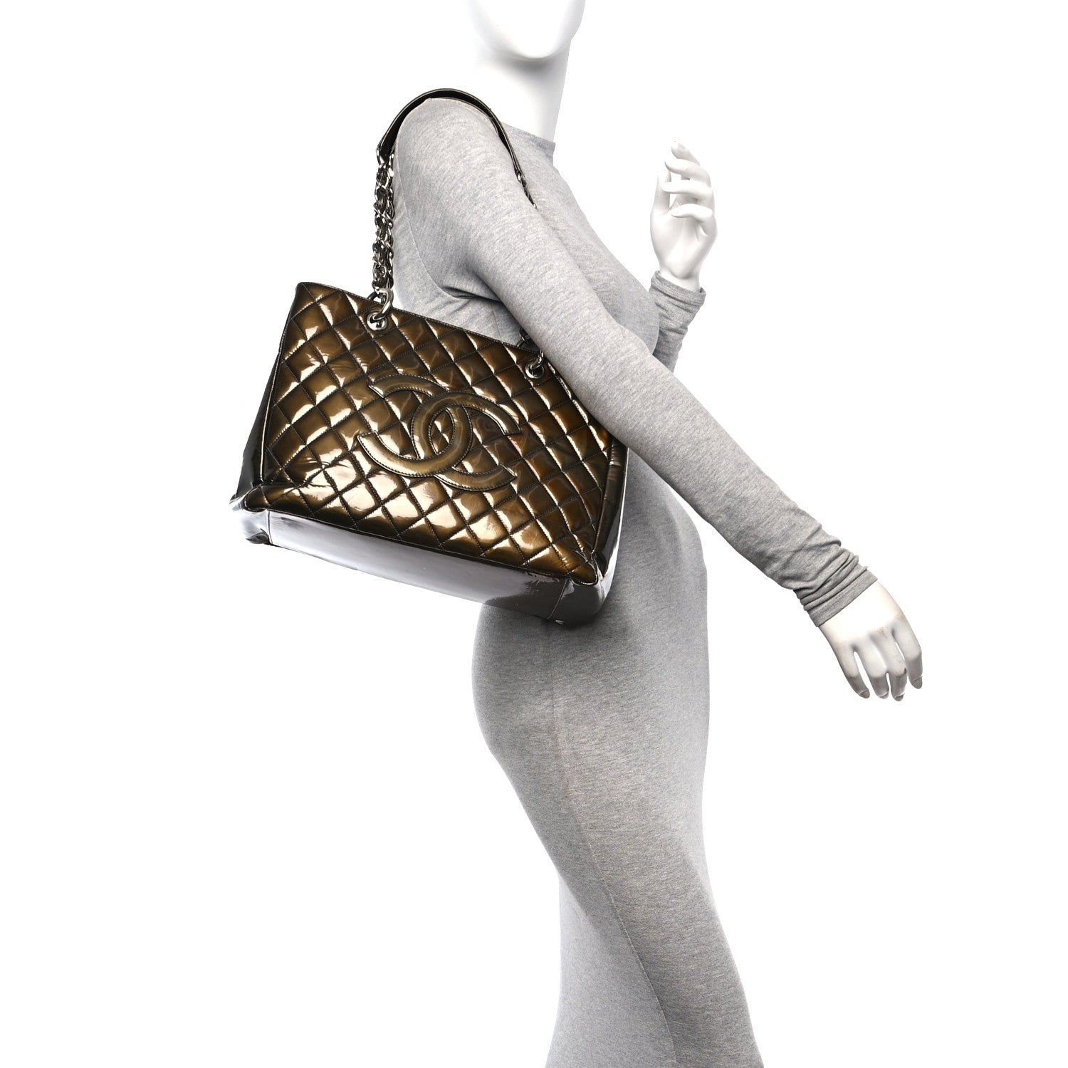 Chanel Patent Quilted Grand Shopping Tote GST Dark Grey 2 of 10