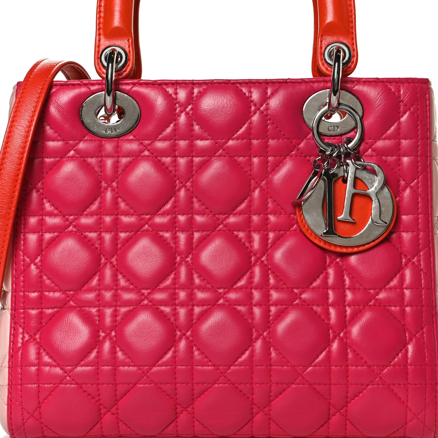 Christian Dior Lambskin Cannage Tri-Color Medium Lady Dior Orange Riviera Fuchsia Cosmopolitan Lipstick Natural 8 of 16