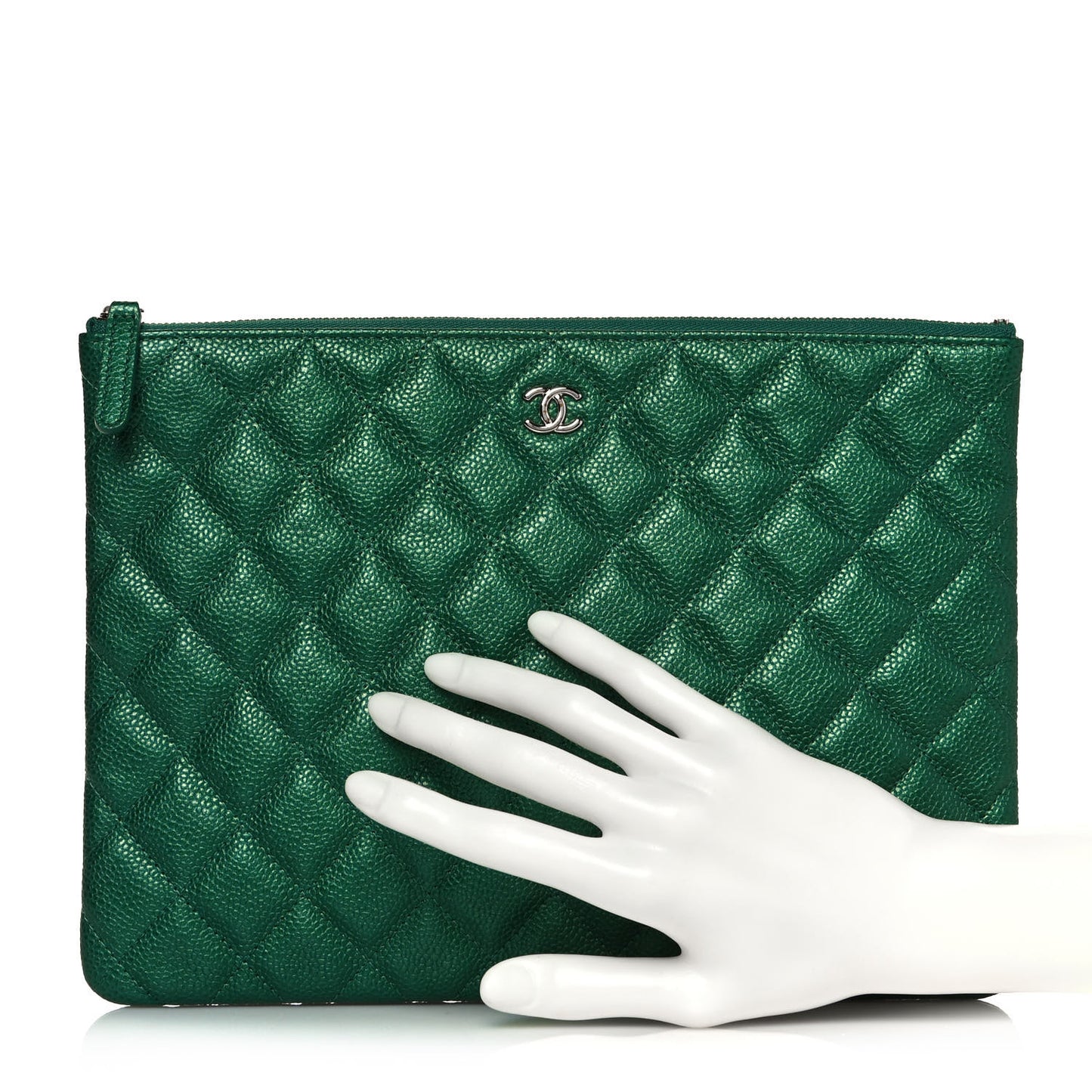 Metallic Caviar Quilted Medium Cosmetic Case Green