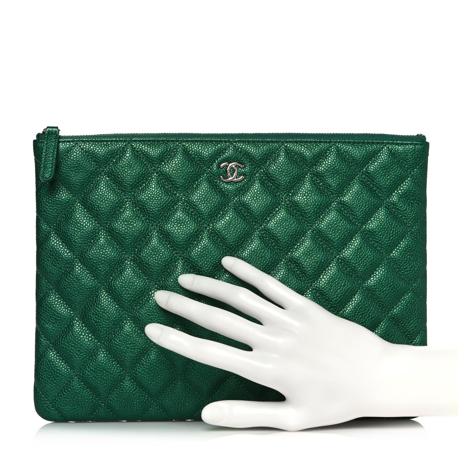 Chanel Metallic Caviar Quilted Medium Cosmetic Case Green 2 of 13