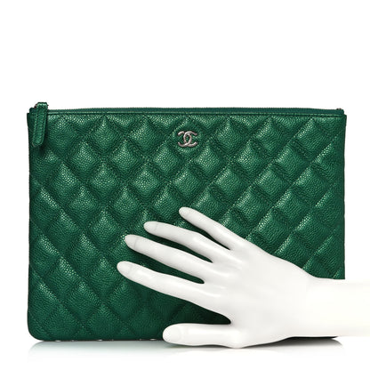 Chanel Metallic Caviar Quilted Medium Cosmetic Case Green 2 of 13