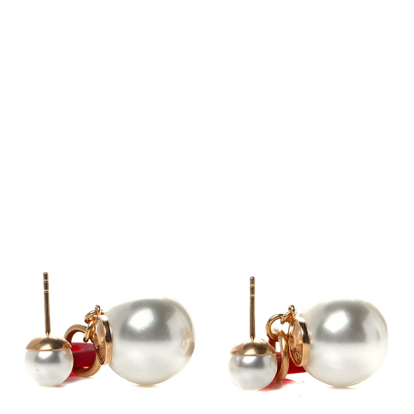 Pearl Heart Dioramour Tribal Earrings Gold Red