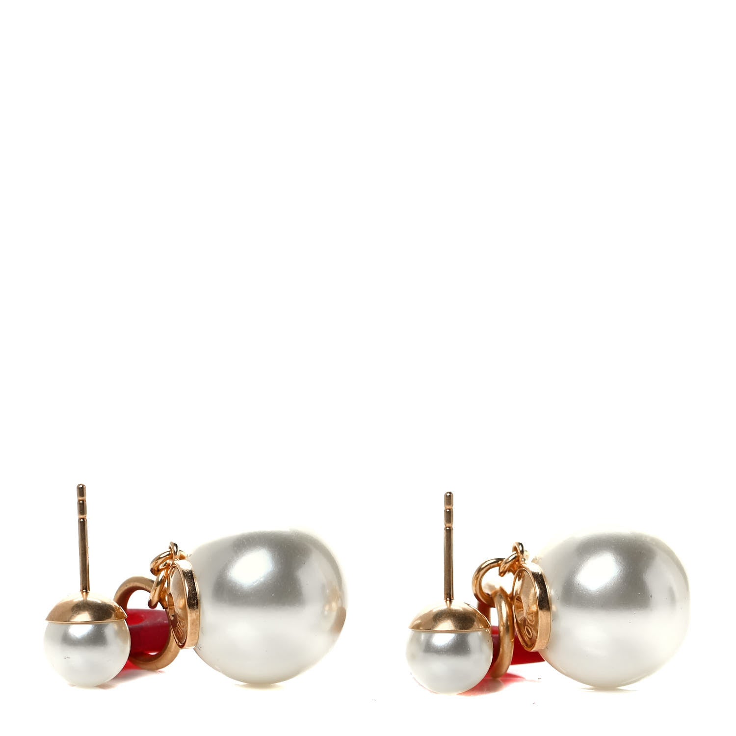 Christian Dior Pearl Heart Dioramour Tribal Earrings Gold Red 3 of 4