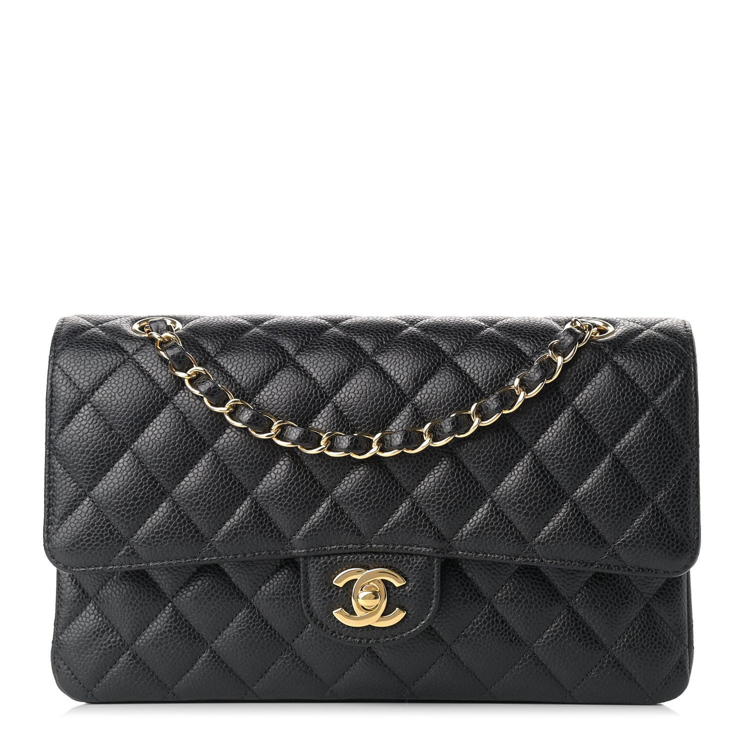 Caviar Quilted Medium Double Flap Black