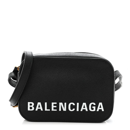 Balenciaga Signature Grained Calfskin Logo XS Ville Camera Bag Black White 1 of 9