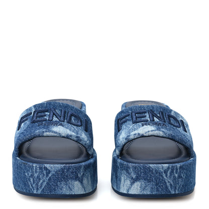 Fendi Denim Sea Garden Logo Sunshine Flatform Slide Sandals 37 Blue Medium Dark Blue 3 of 9