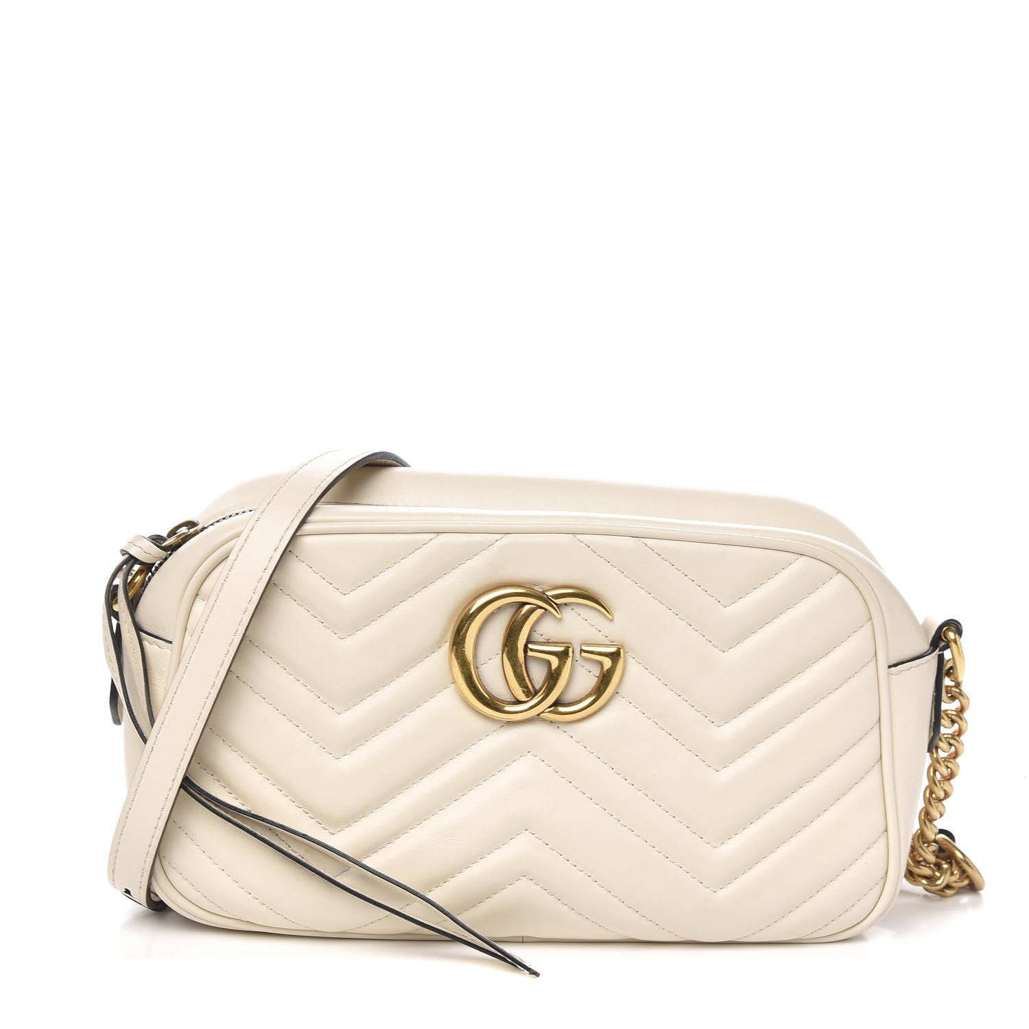 Gucci Calfskin Matelasse Small GG Marmont Chain Shoulder Bag White 1 of 10