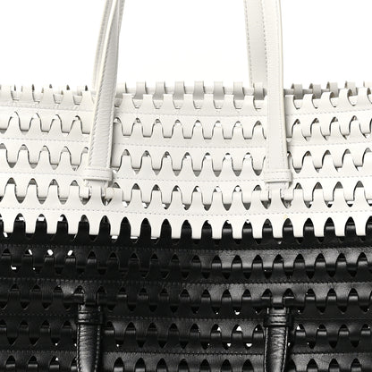 Alaia Woven Calfskin Mina Tote Black White 7 of 9