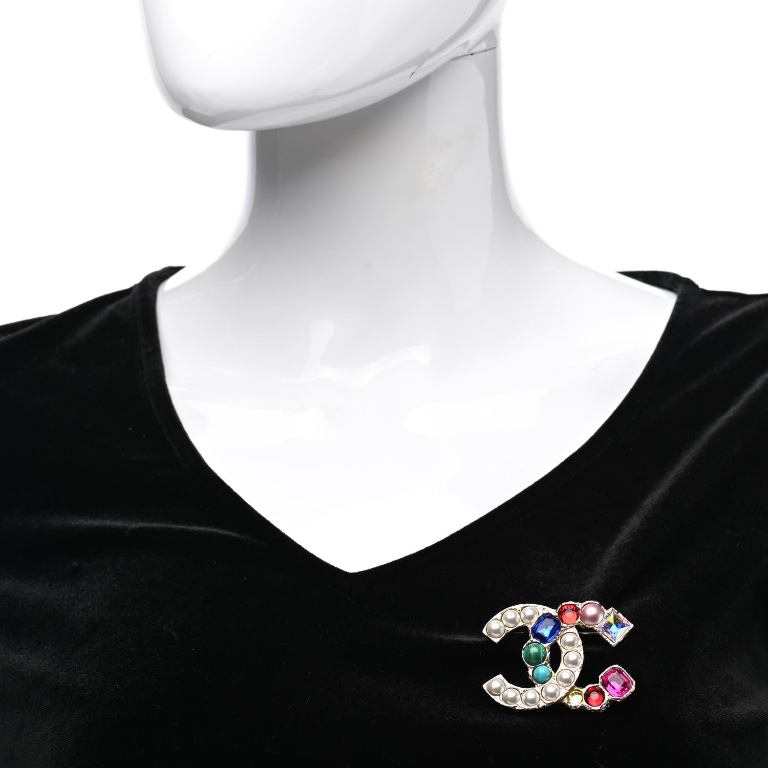 Chanel Pearl CC Crystal Brooch Gold Multicolor 2 of 5