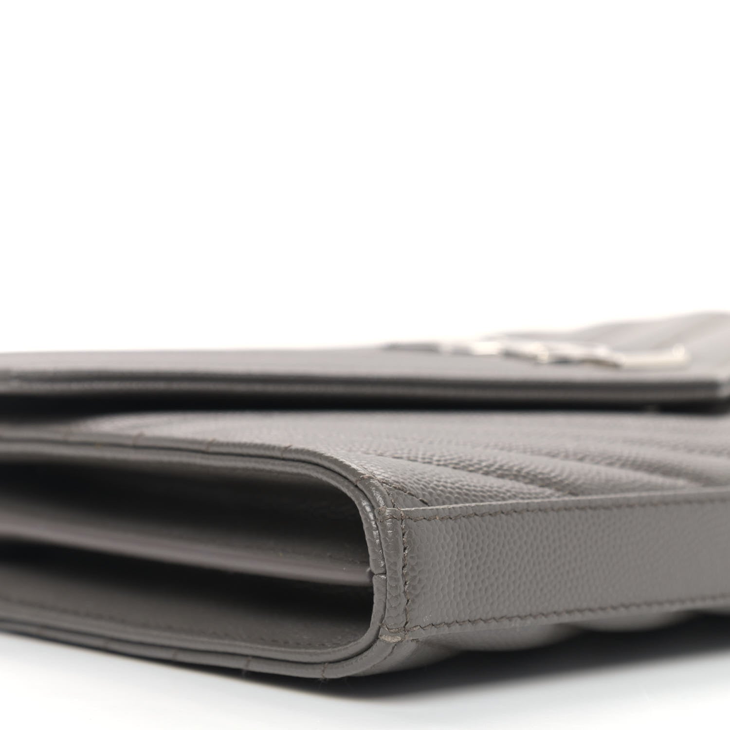 Saint Laurent Grain De Poudre Matelasse Chevron Monogram Chain Wallet Grey 7 of 8