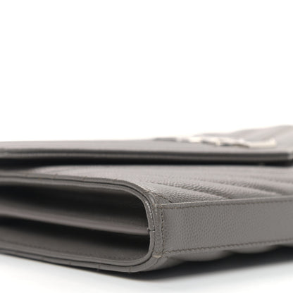 Saint Laurent Grain De Poudre Matelasse Chevron Monogram Chain Wallet Grey 7 of 8
