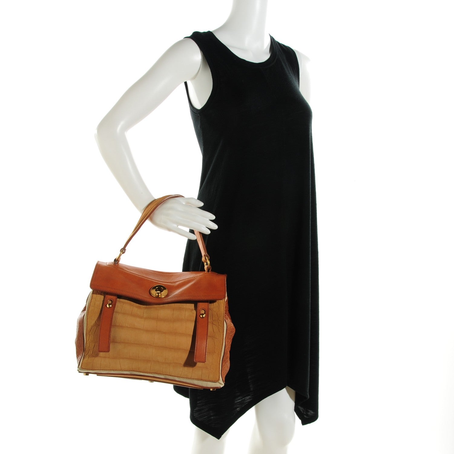Saint Laurent Crocodile Embossed Nubuck Calfskin Medium Muse Two Tote Tan 2 of 8