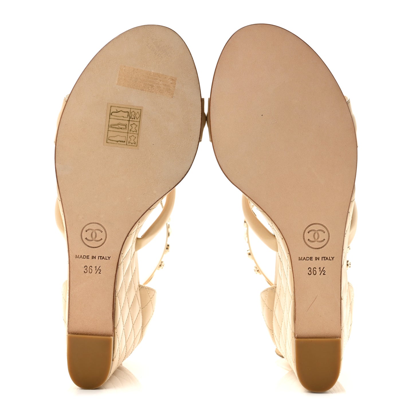 Calfskin Charms Wedge Sandals 36.5 Beige