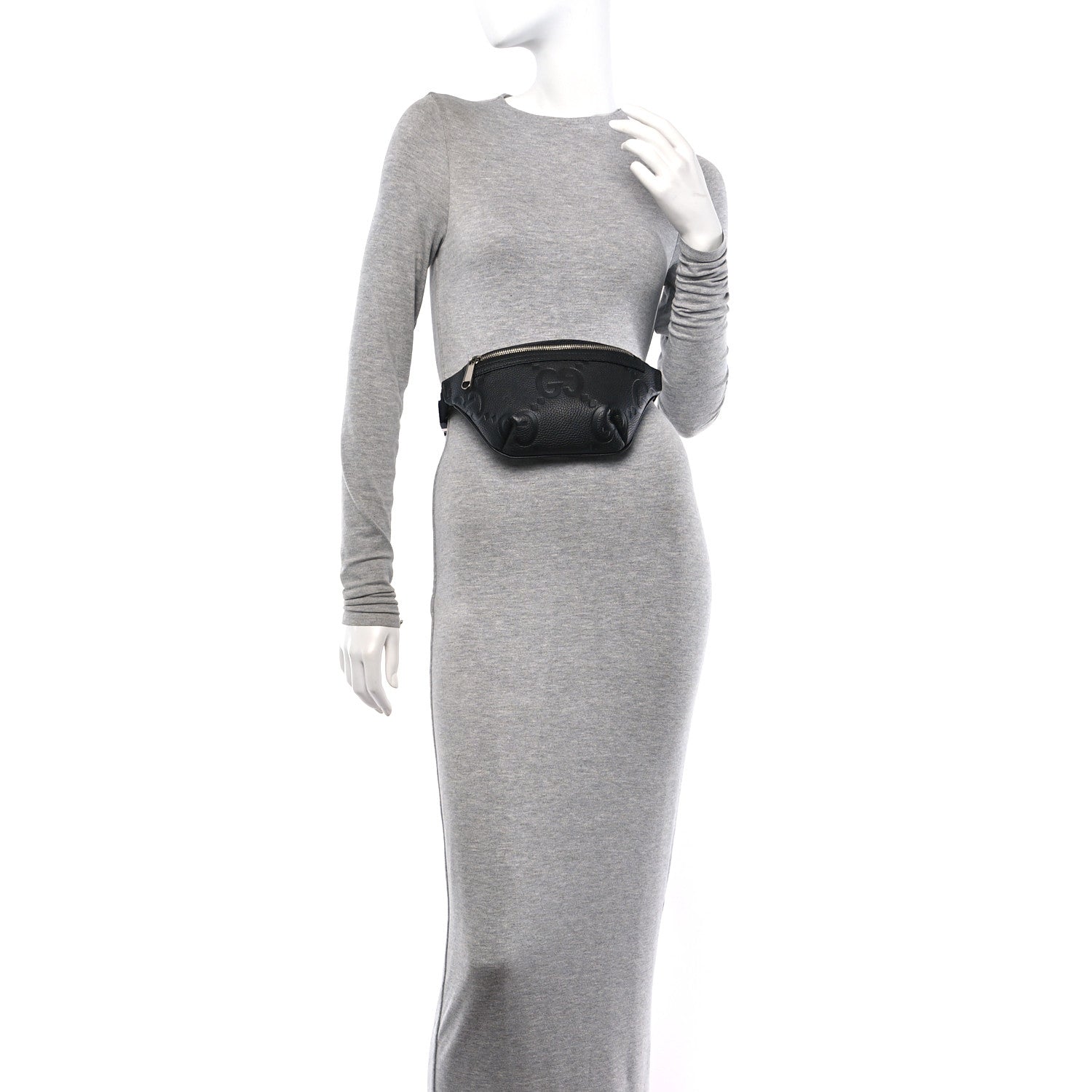 Gucci Piuma Calfskin Jumbo GG Embossed Small Belt Bag Black 2 of 11