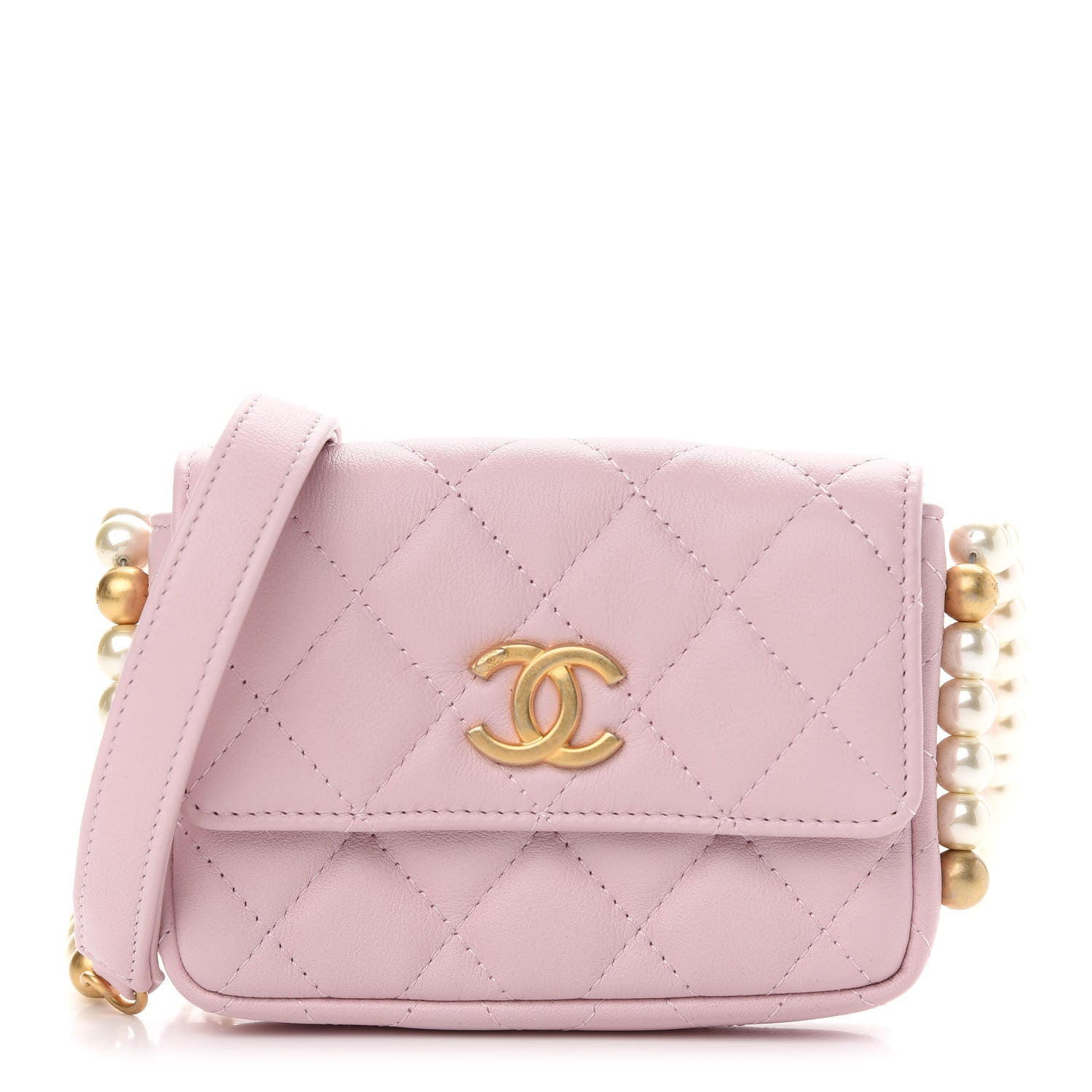Chanel Calfskin Quilted About Pearls Card Holder Flap With Chain Light Pink 1 of 10