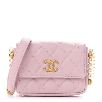 Chanel Calfskin Quilted About Pearls Card Holder Flap With Chain Light Pink 1 of 10